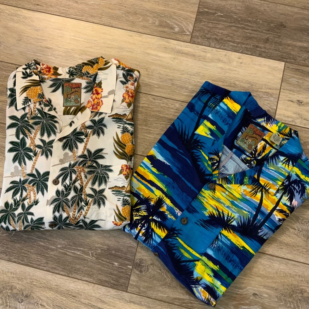 Set of two men;s Pineapple Connection tropical button down shirts. Size XL